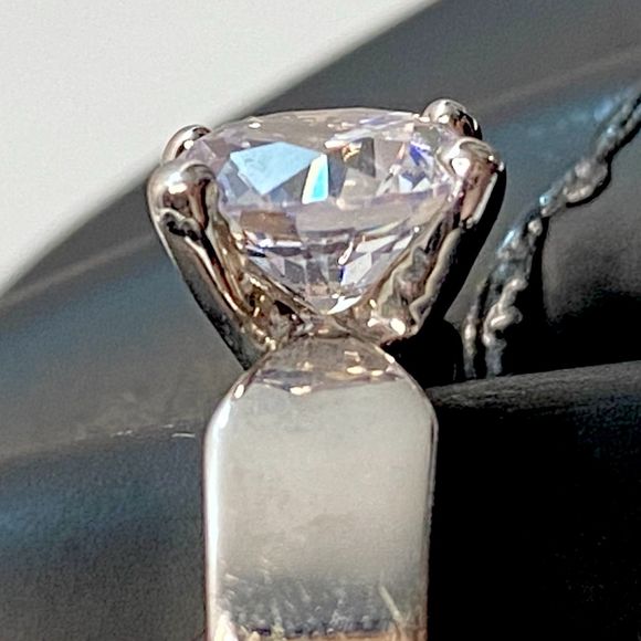 Classic Engagement Ring Faux Diamond Prong Setting Silver Tone - Picture 3 of 9